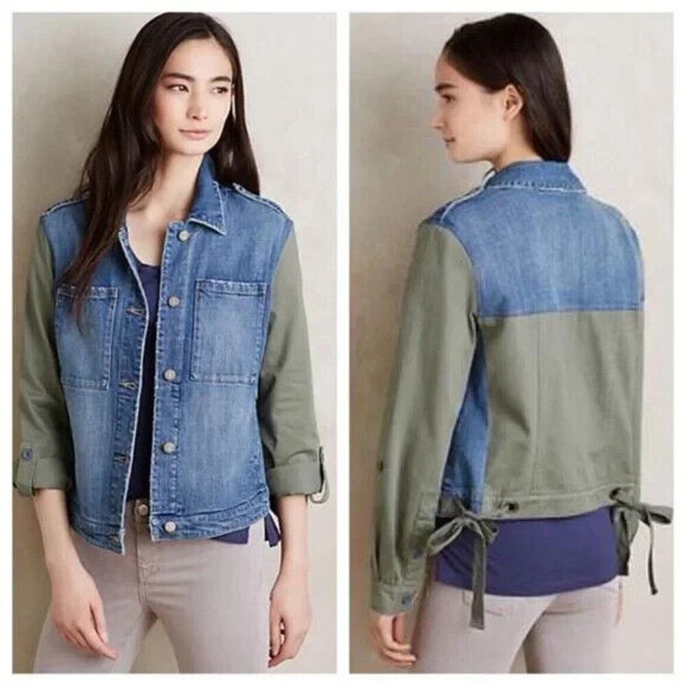 Pilcro And The Letterpress Women's Small Button Up Military Denim Jean Jacket